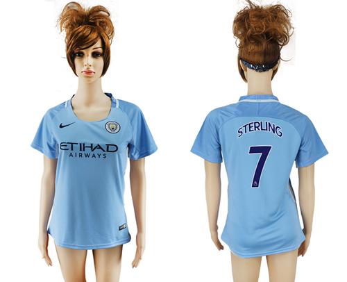 Women's Manchester City #7 Sterling Home Soccer Club Jersey - Click Image to Close